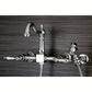 Kingston KS1263ALBS Heritage Two-Handle Wall Mount Bridge Kitchen Faucet with Brass Sprayer, Antique Brass