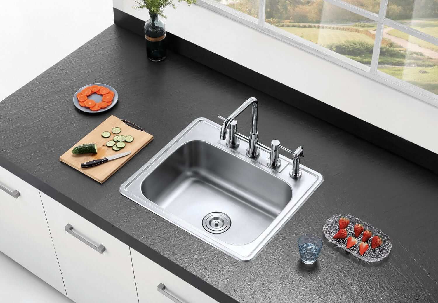 KINGSTON Brass Gourmetier 25" Single Bowl Kitchen Sink - Brushed