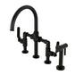 Kingston KS2333KL Whitaker Industrial Style Bridge Kitchen Faucet with Brass Sprayer, Antique Brass in matte black finish
