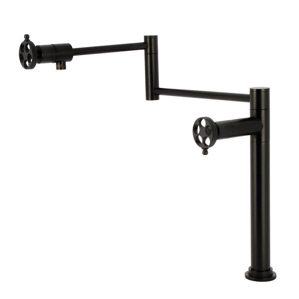 Kingston Brass KS4703RKZ Wendell Deck Mount Pot Filler Faucet with Knurled Handle, Antique Brass