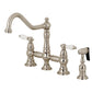 Kingston KS3277PLBS Restoration Bridge Kitchen Faucet with Brass Sprayer, Brushed Brass.
