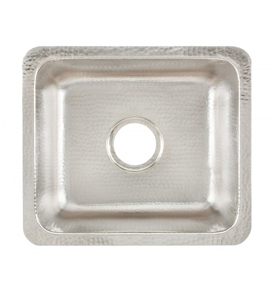 Hand-hammered nickel finish on the Thompson Rivera square bar sink, KPU-1715BRN
