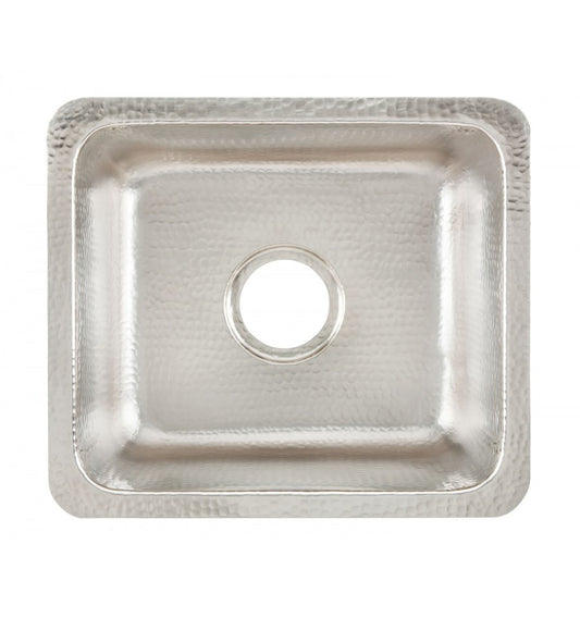 Hand-hammered nickel finish on the Thompson Rivera square bar sink, KPU-1715BRN