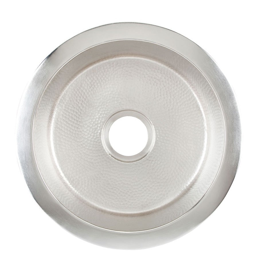 Hand-hammered nickel finish on the Thompson De La Cruz round bar sink, PU-1708BRN