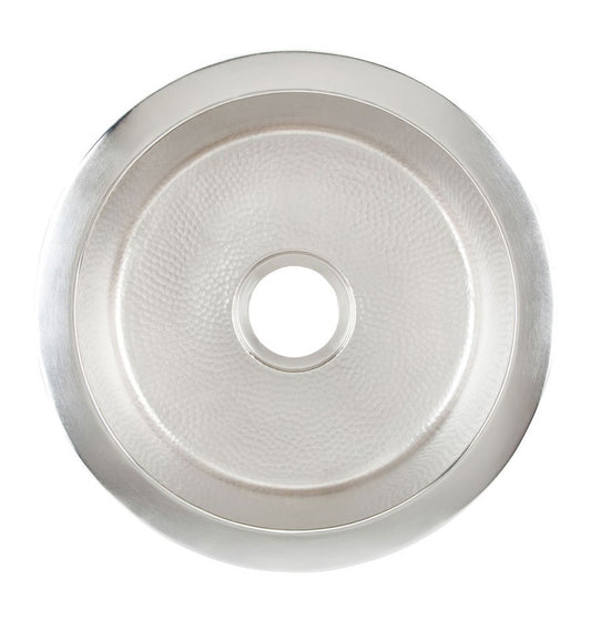 Hand-hammered nickel finish on the Thompson De La Cruz round bar sink, PU-1708BRN