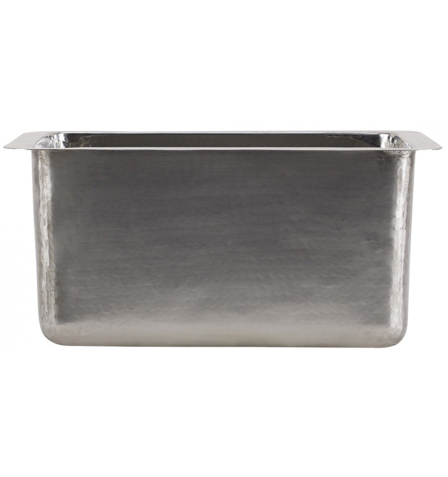 Hand-hammered stainless steel finish on the Thompson Rivera square bar sink, KPU-1715HSS