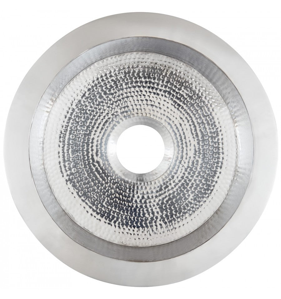Hand-hammered stainless steel finish on the Thompson De La Cruz round bar sink, PU-1708HSS