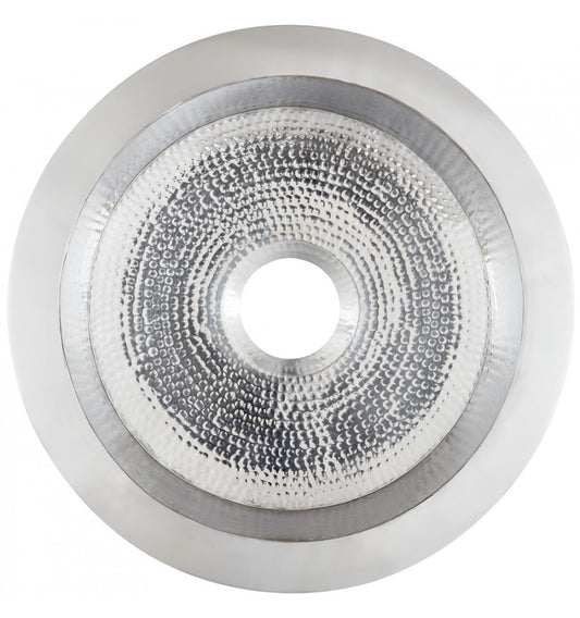 Hand-hammered stainless steel finish on the Thompson De La Cruz round bar sink, PU-1708HSS