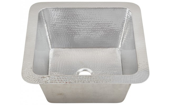 Thompson Tamayo 15-5/8 inch square hand-hammered stainless steel bar and prep sink, 1S-HSS