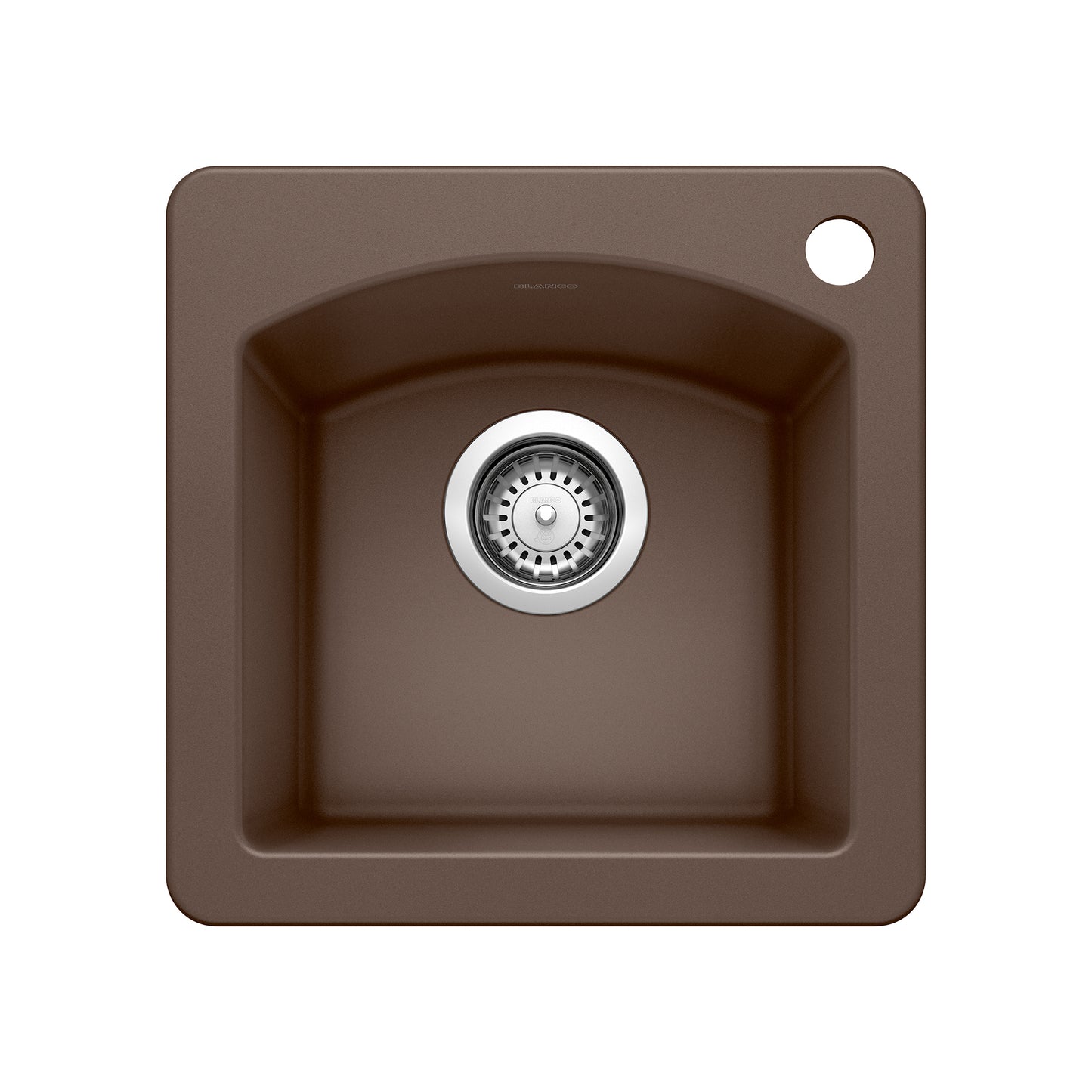 BLANCO Diamond SILGRANIT 15" Dual Mount Bar Sink in rich brown color, featuring a stainless steel drain.