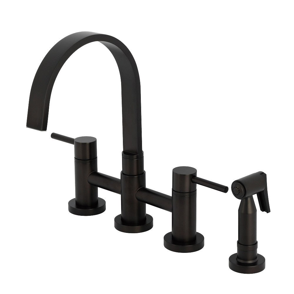 Kingston KS8267DLBS Concord Bridge Kitchen Faucet with Brass Sprayer, Brushed Brass in Oil Rubbed Bronze finish