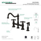 Kingston KS3277AXBS Restoration Bridge Kitchen Faucet with Brass Sprayer, Brushed Brass design features classic elegance and functionality.
