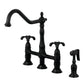 Kingston KS1277TXBS French Country Bridge Kitchen Faucet with Brass Sprayer, Brushed Brass in matte black finish