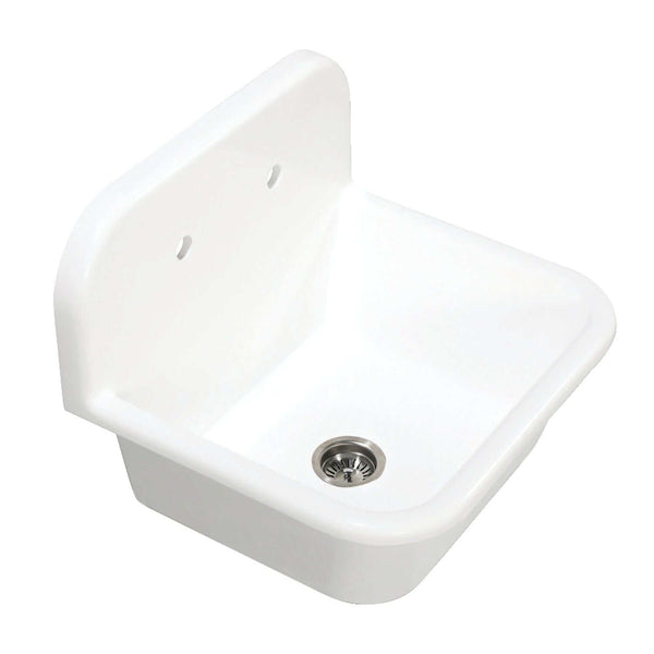 KINGSTON Brass 24 Solid Surface Kitchen Sink with Backsplash - Matte White