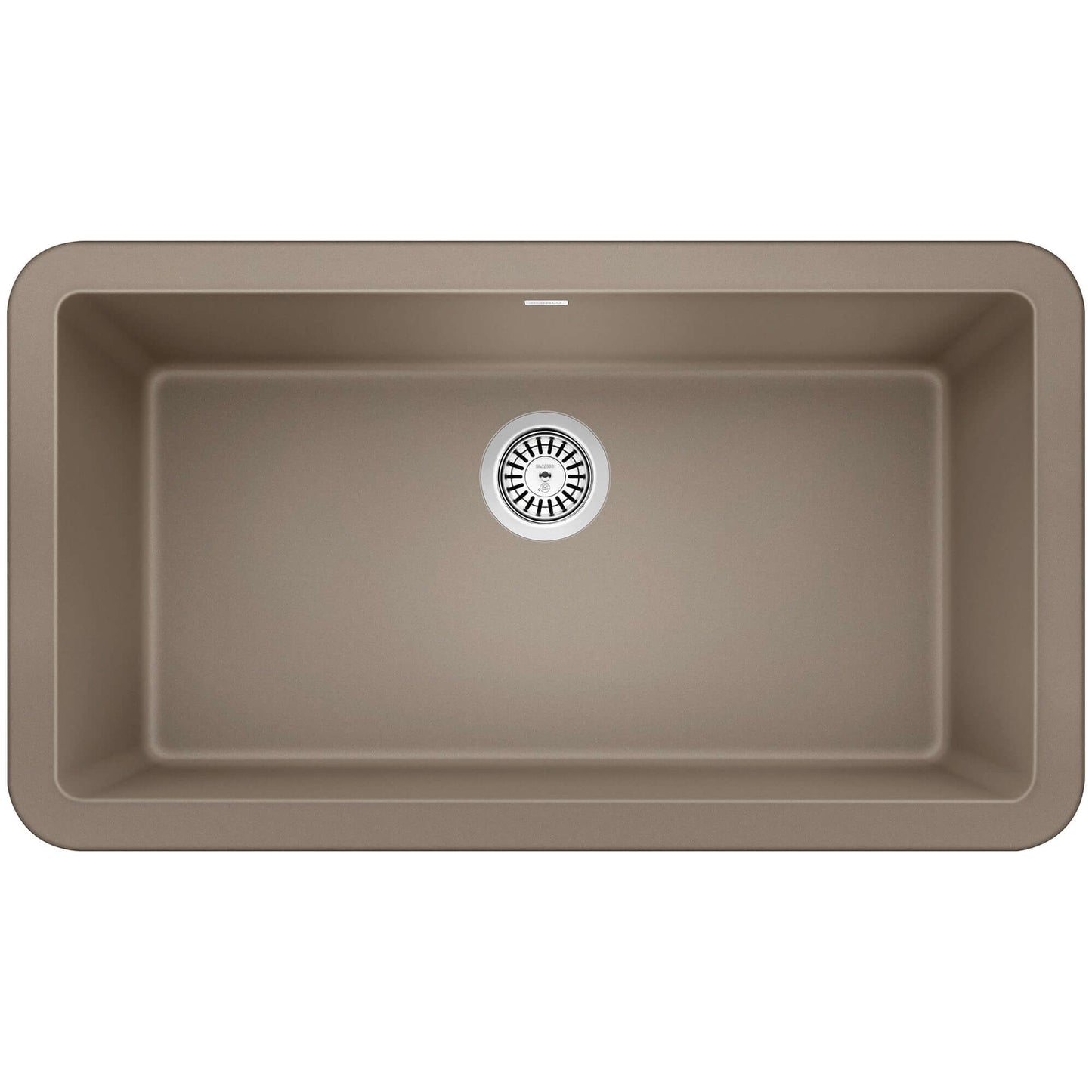 Top view of BLANCO Ikon SILGRANIT 33" Single Bowl Apron-Front Farmhouse Sink in earthy color.