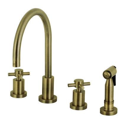 Kingston Brass KS8723DXBS Concord Double-Handle Widespread Kitchen Faucet with Brass Sprayer, Antique Brass