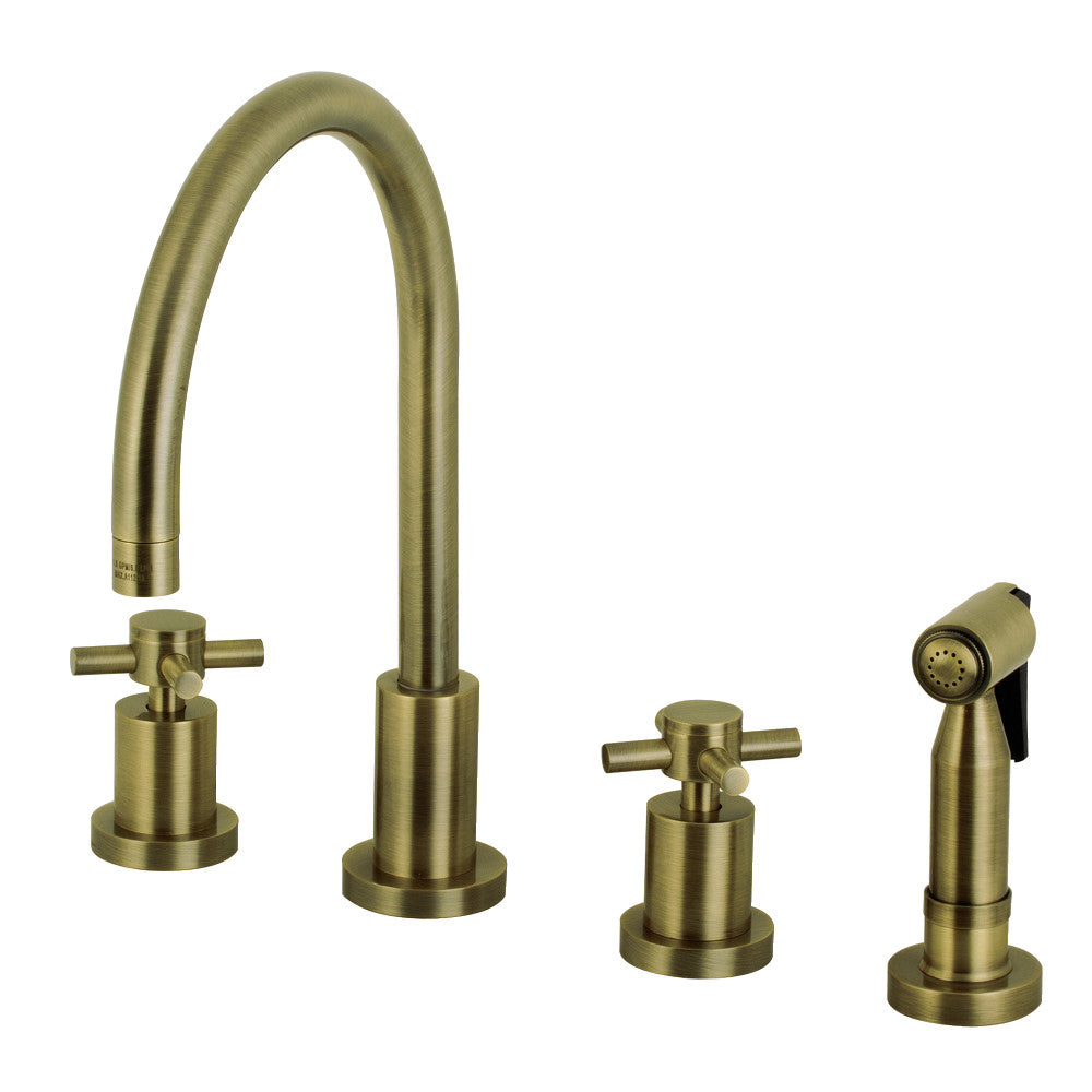Kingston Brass KS8723DXBS Concord Double-Handle Widespread Kitchen Faucet with Brass Sprayer, Antique Brass