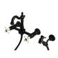 Kingston KS2443PXBS Heritage Two-Handle Wall Mount Bridge Kitchen Faucet with Brass Sprayer, Antique Brass, Matte Black finish.