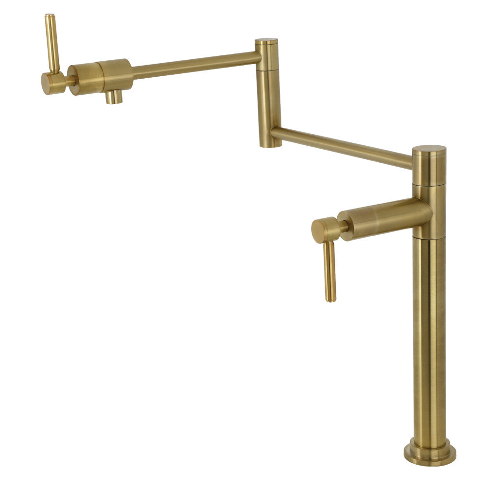 Kingston Brass KS4703DL Concord Deck Mount Pot Filler Faucet, Antique Brass with foldable swing arms.