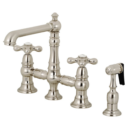 Kingston KS7277AXBS English Country Bridge Kitchen Faucet with Brass Sprayer, Brushed Brass
