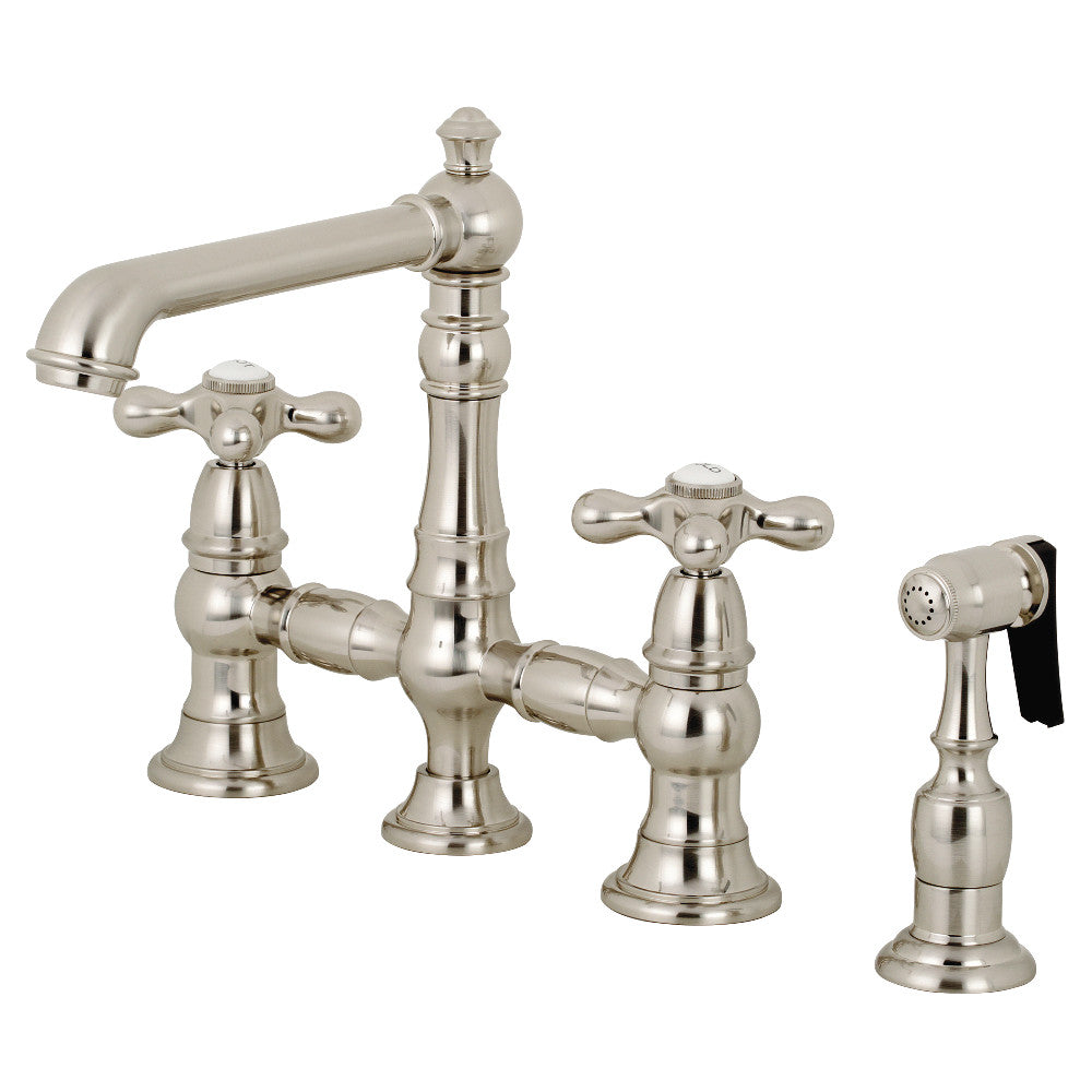 Kingston KS7277AXBS English Country Bridge Kitchen Faucet with Brass Sprayer, Brushed Brass