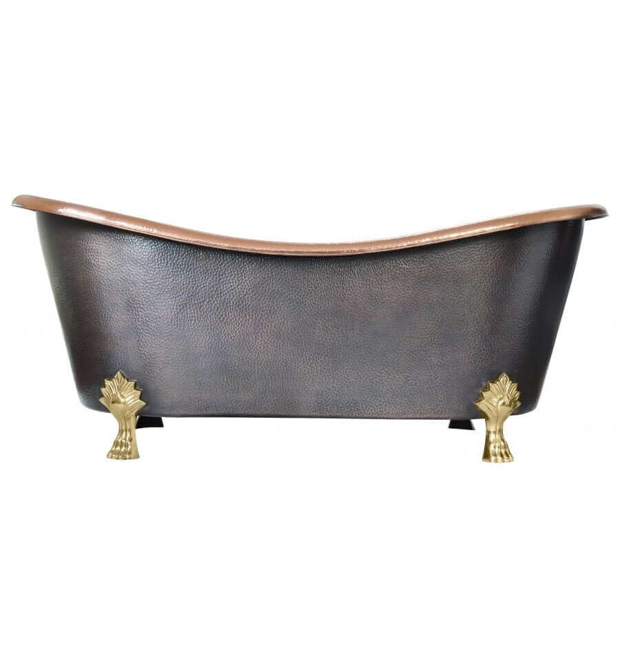 Thompson Cupatitzio Handcrafted Antique Exterior & Solid Brass Feet 14 Gauge elegant copper clawfoot bathtub.