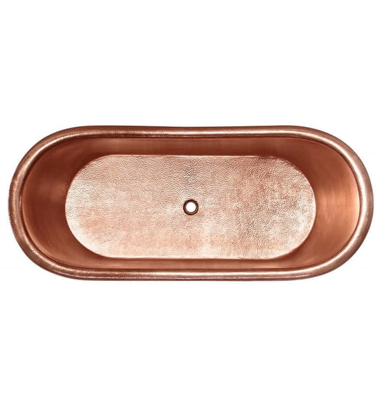 Thompson Cupatitzio Handcrafted Antique Exterior & Solid Brass Feet 14 Gauge copper bathtub top view