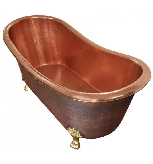 Thompson Cupatitzio Handcrafted Antique Exterior & Solid Brass Feet 14 Gauge luxury copper clawfoot bathtub.