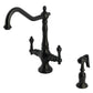 Kingston Brass KS1773ALBS Heritage Two-Handle Single-Hole Kitchen Faucet with Brass Sprayer, Antique Brass