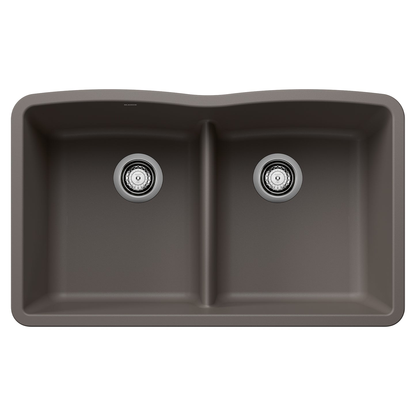 BLANCO Diamond SILGRANIT 32" 50/50 Double Bowl Undermount Kitchen Sink with Low Divide featuring equal-capacity basins.