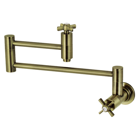 Kingston Brass KS8103ZX Millennium Wall Mount Pot Filler Faucet, Antique Brass with swing arms for easy pot filling.