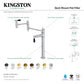 Kingston Brass KS3707PKL Duchess Deck Mount Pot Filler Faucet, Brushed Brass with porcelain handles and dual swing joints.