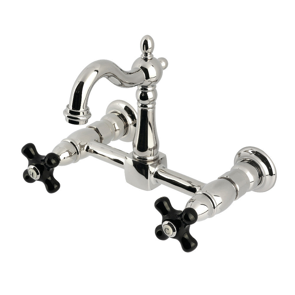 Kingston KS2443PKX Duchess Two-Handle Wall Mount Bridge Kitchen Faucet, Antique Brass with polished nickel finish