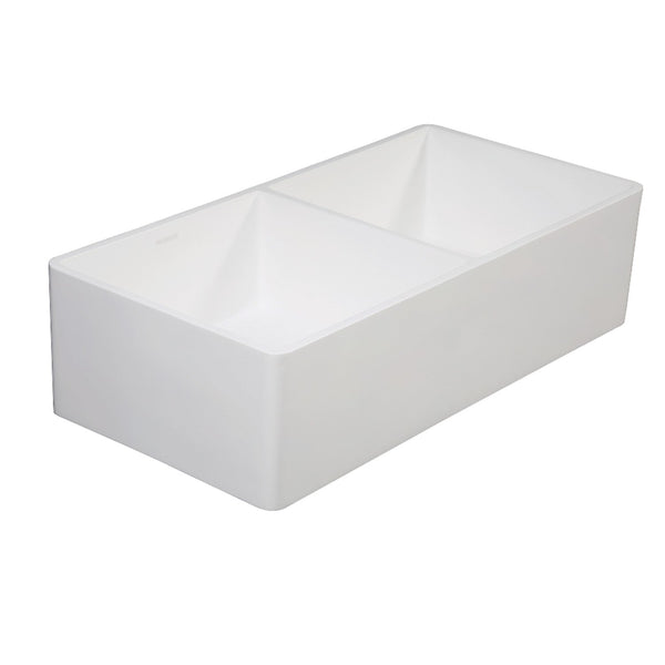 KINGSTON Brass Gourmetier 36 Solid Surface Double Bowl Kitchen Sink - Matte White