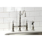 Kingston Brass Heritage Bridge Kitchen Faucet with Brass Sprayer and Cross Handles in polished chrome finish