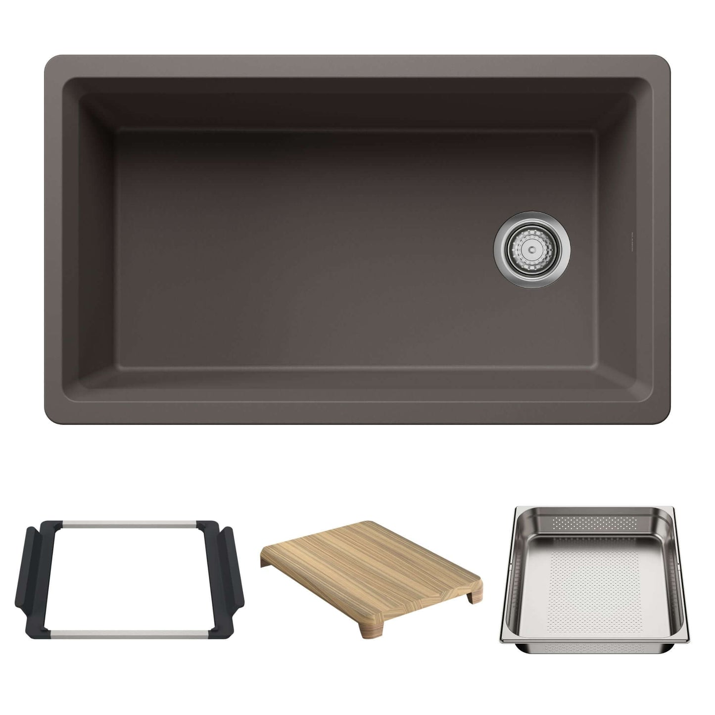 BLANCO Inteos SILGRANIT 33" Single Bowl Reversible Undermount Workstation Kitchen Sink with accessories.