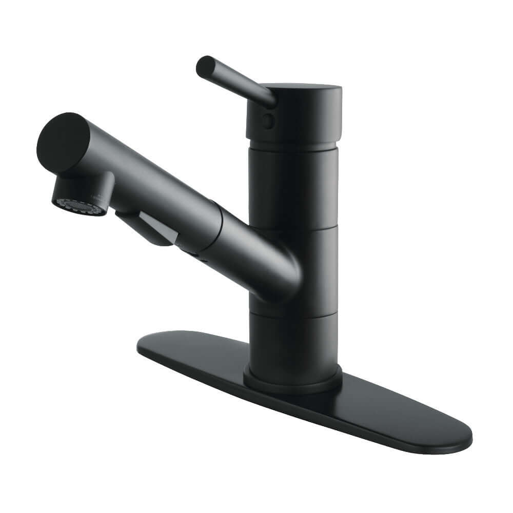 Gourmetier LS84DLAB Concord Single-Handle Pull-Out Kitchen Faucet, Antique Brass in Matte Black finish.