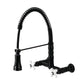 Gourmetier GS1243PX Heritage Double-Handle Wall-Mount Pre-Rinse Bridge Kitchen Faucet, Antique Brass, with black finish and traditional design.