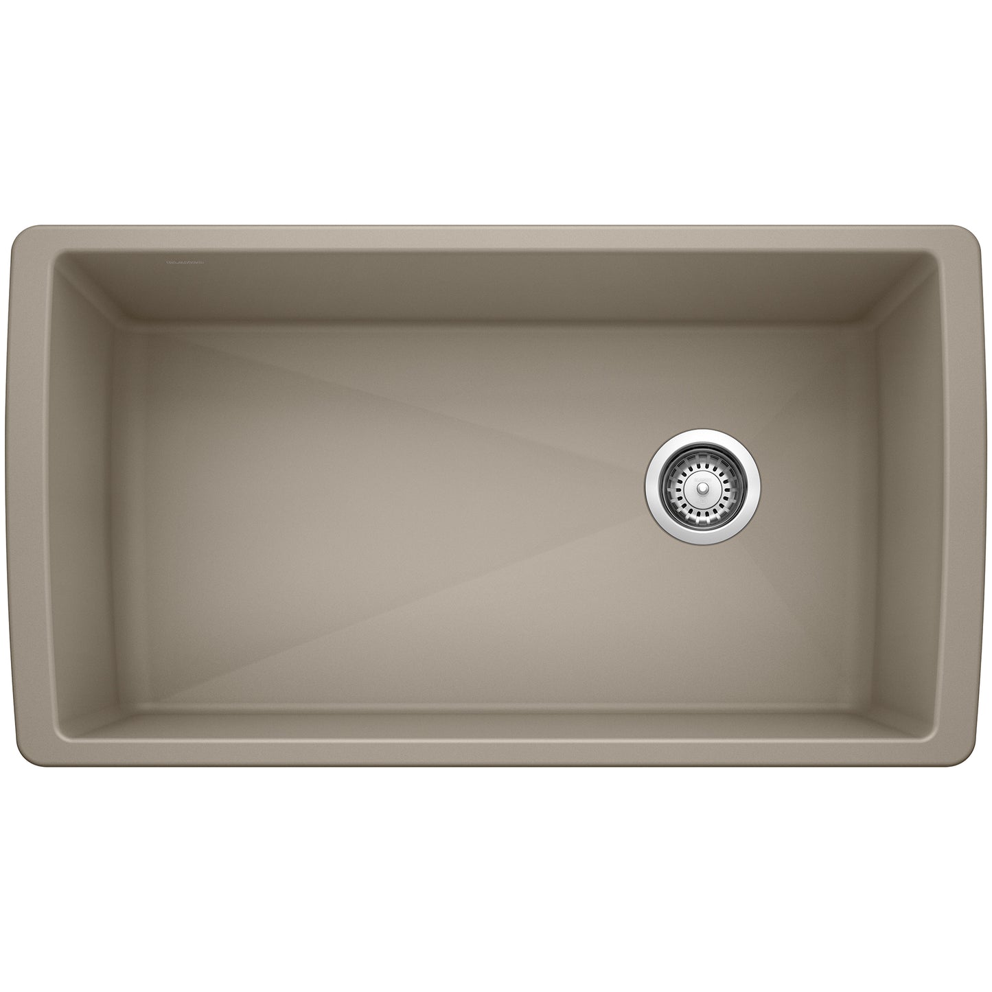 BLANCO Diamond SILGRANIT 33" Super Single Undermount Kitchen Sink in a light color with centered drain.