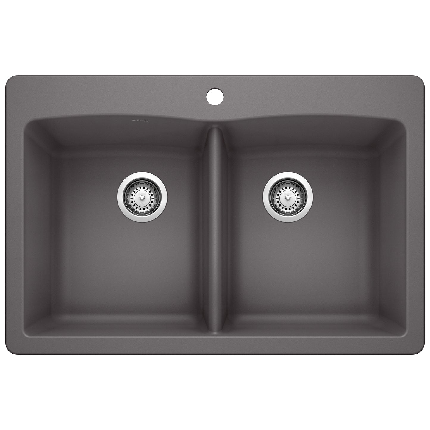 BLANCO Diamond SILGRANIT 33" 50/50 Double Bowl Dual Mount Kitchen Sink in a sleek gray finish.