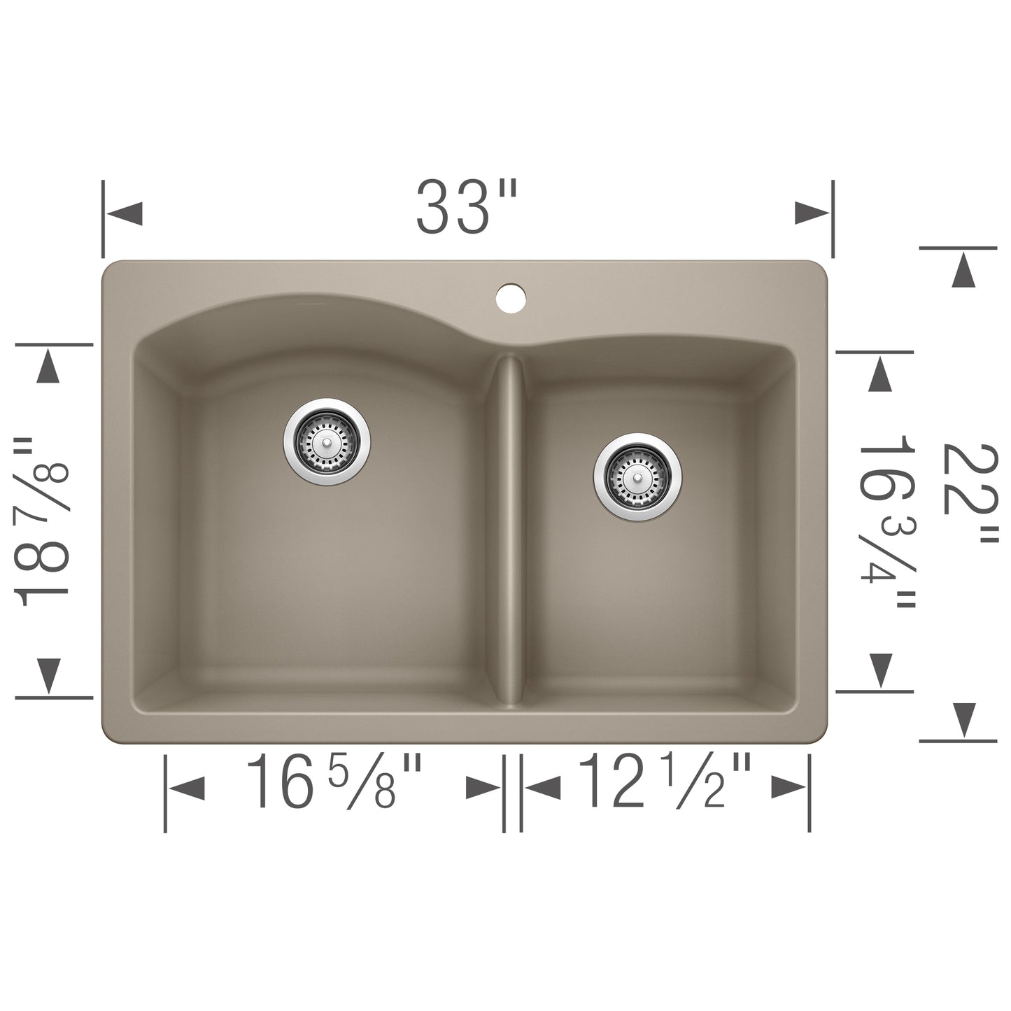 BLANCO Diamond SILGRANIT 33" 60/40 Double Bowl Dual Mount Kitchen Sink