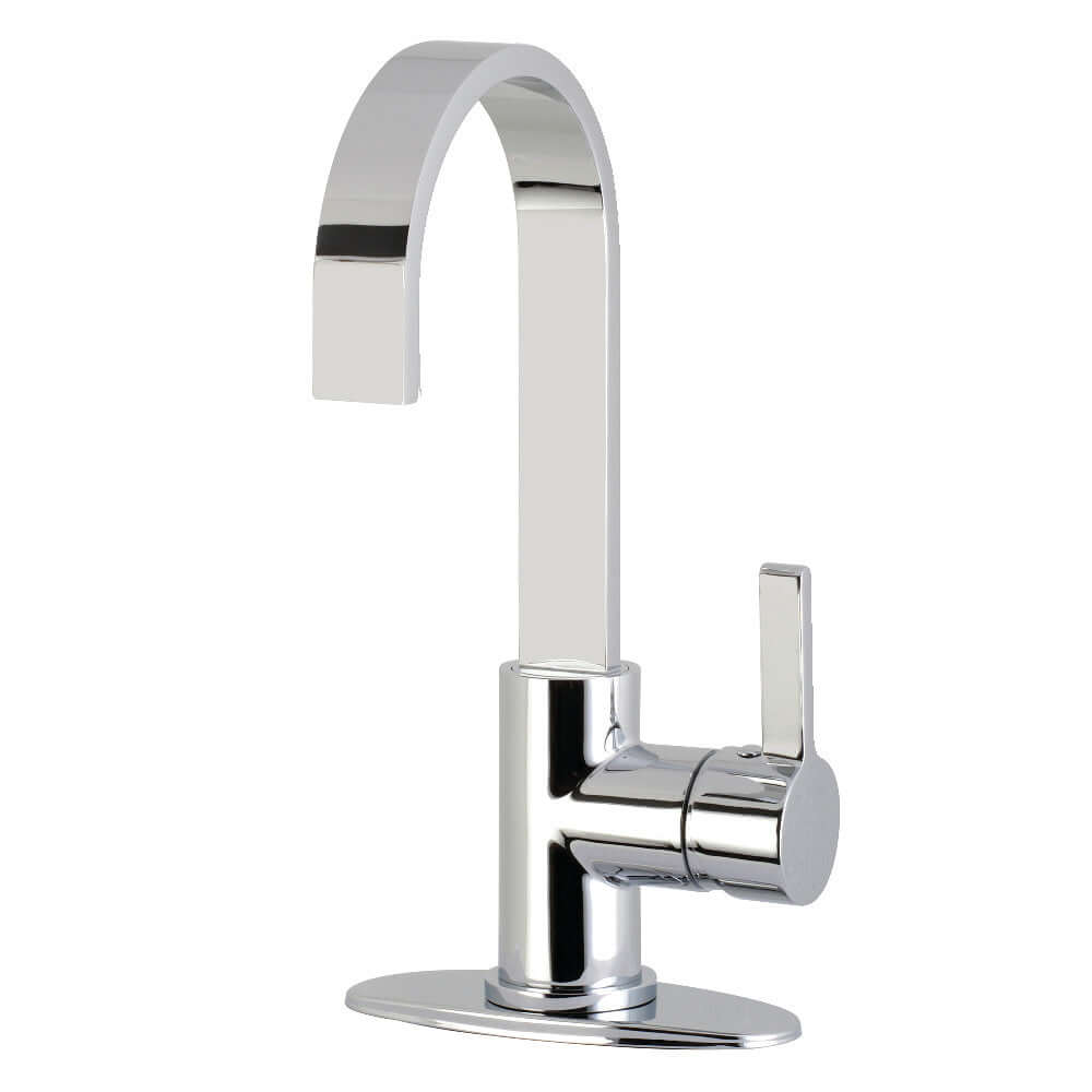 Kingston Brass LS8613CTL Continental Single-Handle Bar Faucet side view showcasing elegant gooseneck spout.