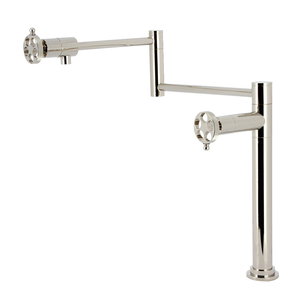 Kingston Brass KS4703RKZ Wendell Deck Mount Pot Filler Faucet with Knurled Handle, Antique Brass