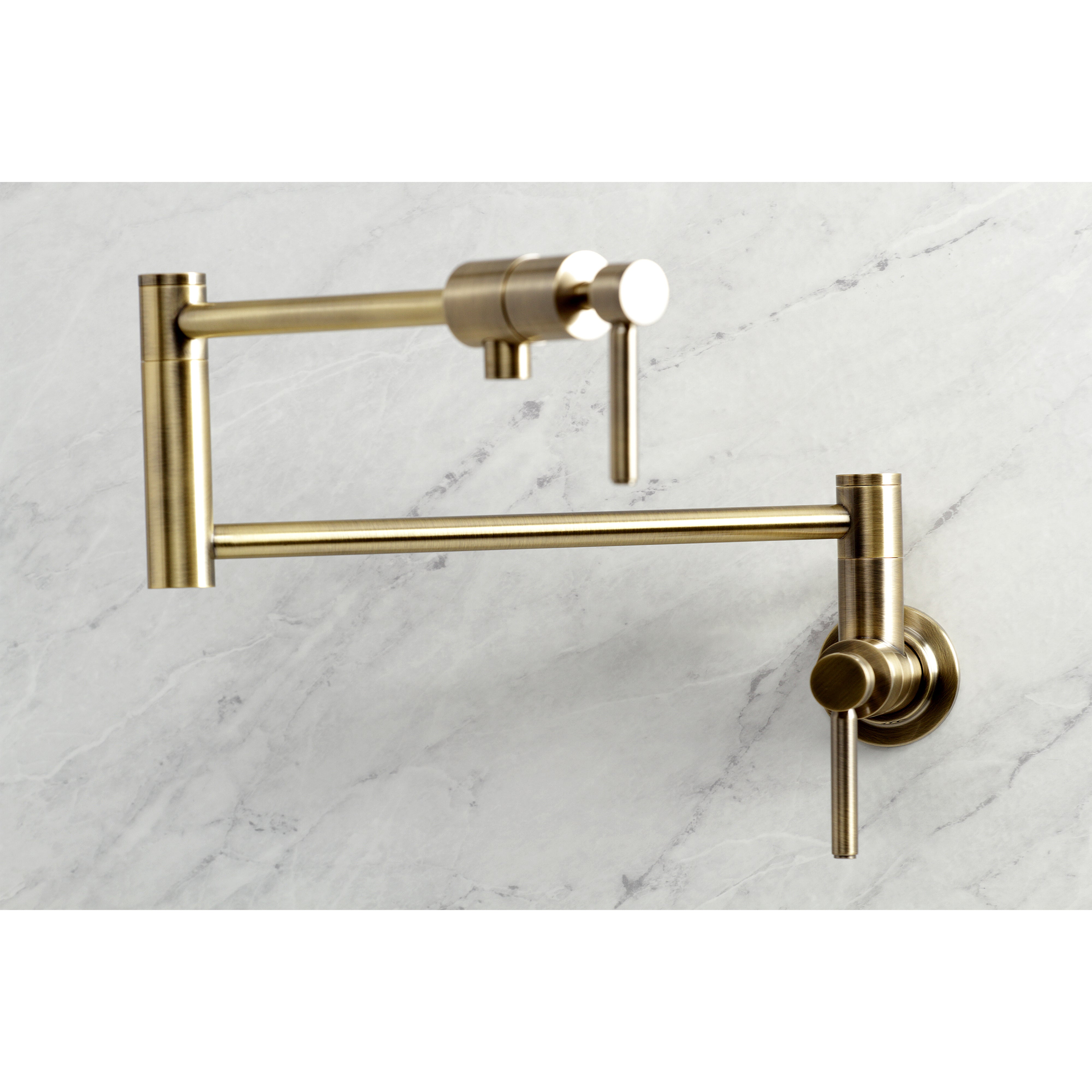 Kingston Brass KS4103DL Concord Wall Mount Pot Filler Faucet, Antique Brass with foldable swing arms