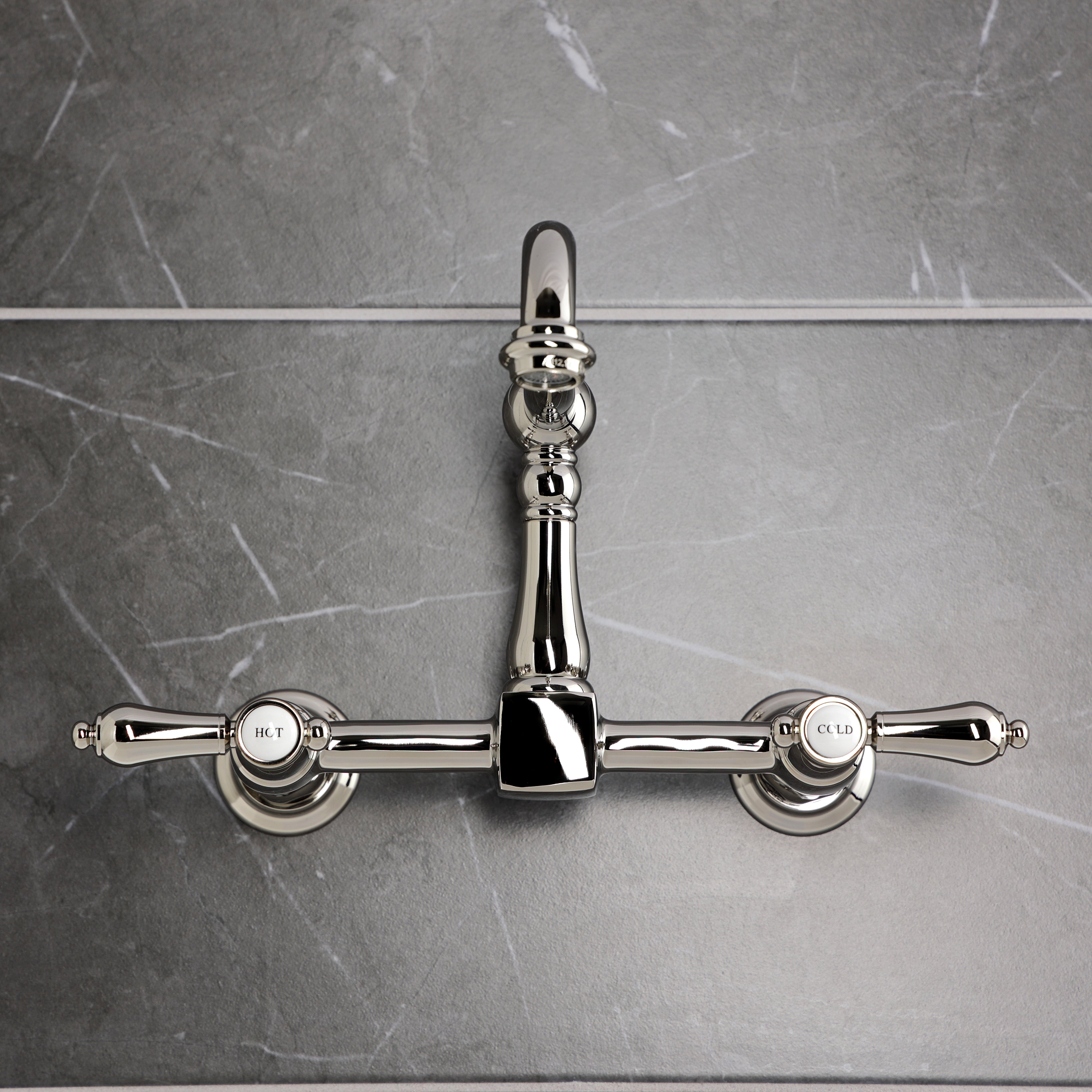 Kingston KS1263BAL Heirloom Two-Handle Wall Mount Bridge Kitchen Faucet, Antique Brass