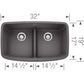 BLANCO Valea SILGRANIT 32" 50/50 Double Bowl Undermount Kitchen Sink with Low Divide