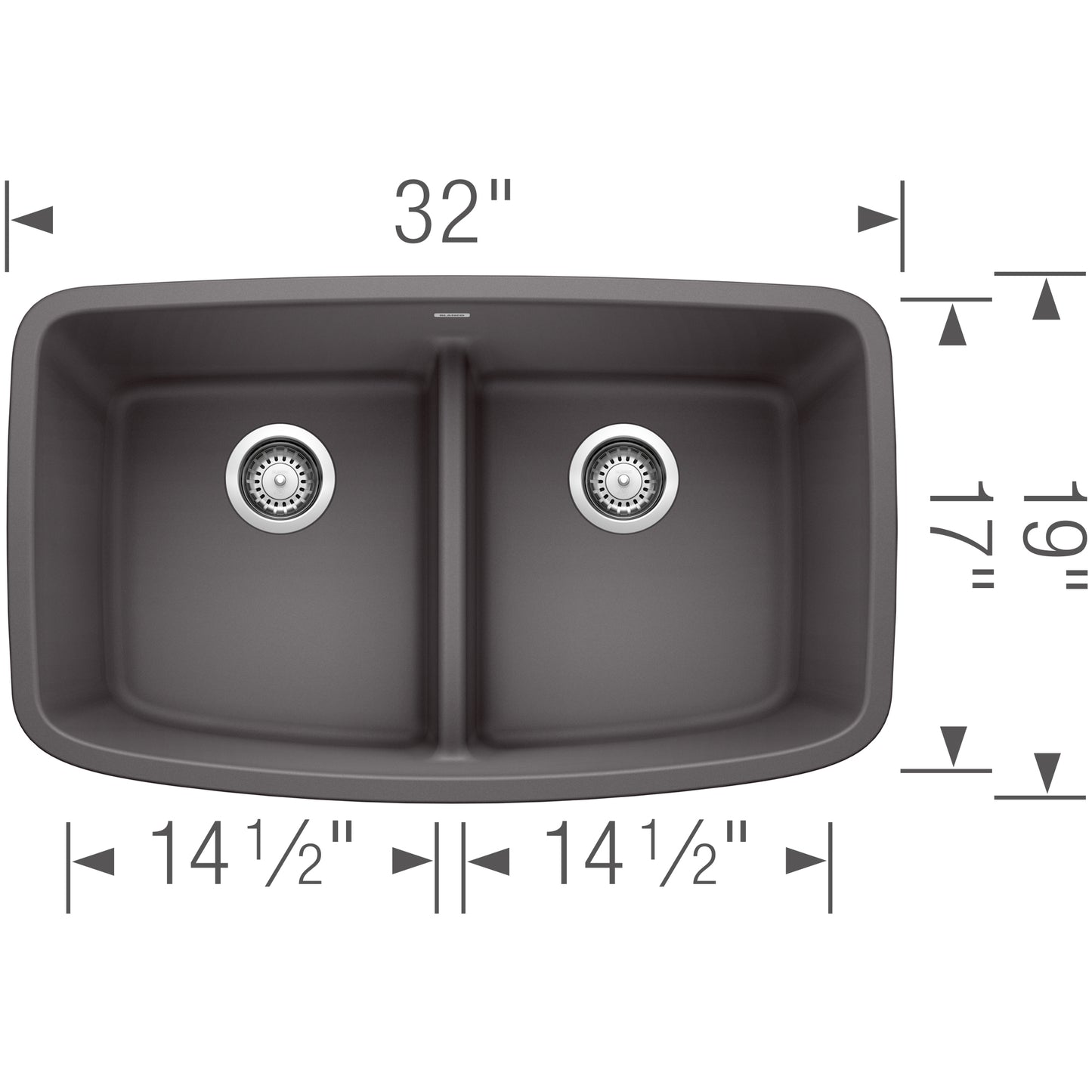BLANCO Valea SILGRANIT 32" 50/50 Double Bowl Undermount Kitchen Sink with Low Divide