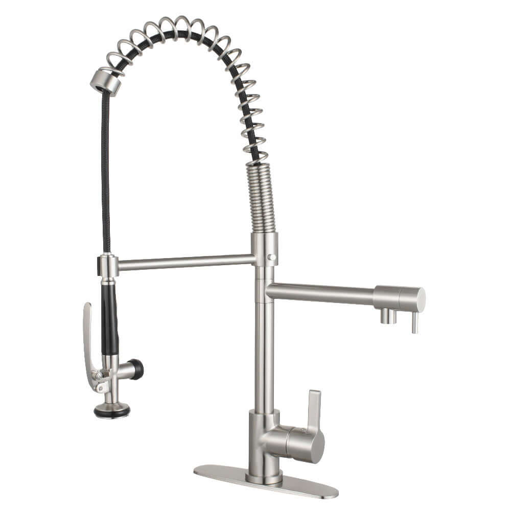 Gourmetier LS8503CTL Continental Single-Handle Deck-Mount Pre-Rinse Kitchen Faucet with Pot Filler, Brushed Brass