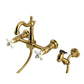 Kingston KS2443PXBS Heritage Two-Handle Wall Mount Bridge Kitchen Faucet with Brass Sprayer, Antique Brass