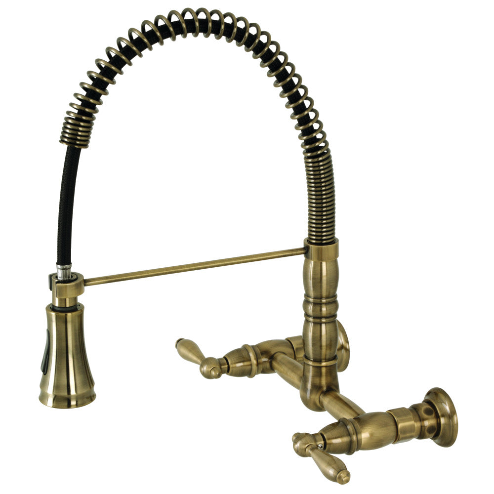 Gourmetier GS1243AL Heritage Double-Handle Wall-Mount Pre-Rinse Bridge Kitchen Faucet, Antique Brass